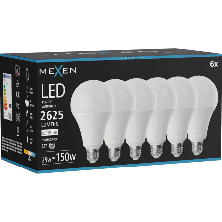 Mexen Nova 6x żarówka LED E27, A95, 25W, Neutralna - 4000K, 2625 lm - L100-E27-2540-01x06