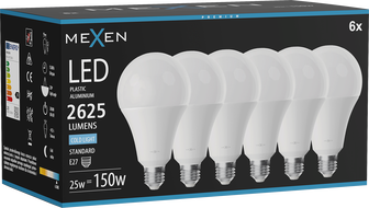 Mexen Nova 6x żarówka LED E27, A95, 25W, Zimna - 6500K, 2625 lm - L100-E27-2565-01x06