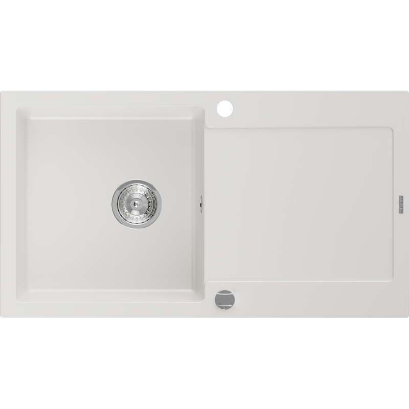 Mexen Leo zlewozmywak granitowy 1-komorowy z ociekaczem 900 x 500 mm, biały, syfon chrom - 6501901010-20