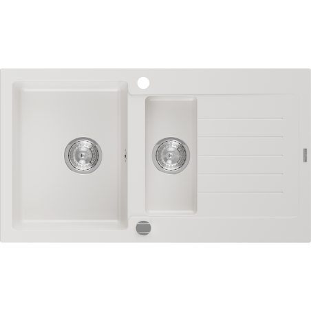 Mexen Matias zlewozmywak granitowy 1,5-komorowy z ociekaczem 900 x 505 mm, biały, syfon chrom - 6502901505-20