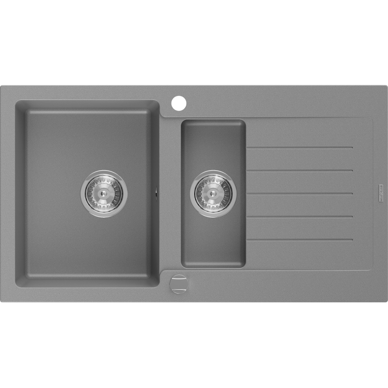 Mexen Matias zlewozmywak granitowy 1,5-komorowy z ociekaczem 900 x 505 mm, szary, syfon chrom - 6502901505-71