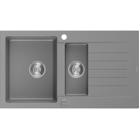 Mexen Matias zlewozmywak granitowy 1,5-komorowy z ociekaczem 900 x 505 mm, szary, syfon chrom - 6502901505-71