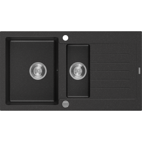 Mexen Matias zlewozmywak granitowy 1,5-komorowy z ociekaczem 900 x 505 mm, czarny/srebrny metalik, syfon chrom - 6502901505-73