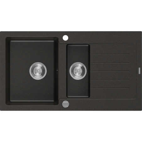 Mexen Matias zlewozmywak granitowy 1,5-komorowy z ociekaczem 900 x 505 mm, czarny/złoty metalik, syfon chrom - 6502901505-75