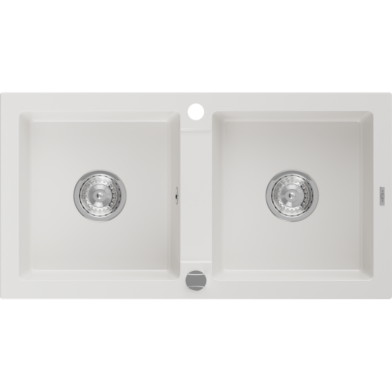 Mexen Mario zlewozmywak granitowy 2-komorowy 820 x 436 mm, biały, syfon chrom - 6504822000-20