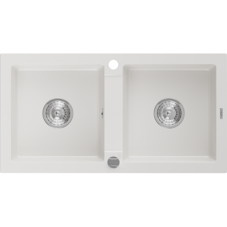 Mexen Mario zlewozmywak granitowy 2-komorowy 820 x 436 mm, biały, syfon chrom - 6504822000-20