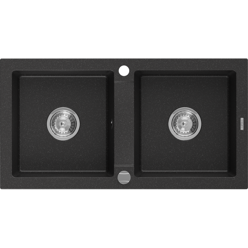 Mexen Mario zlewozmywak granitowy 2-komorowy 820 x 436 mm, czarny/srebrny metalik, syfon chrom - 6504822000-73