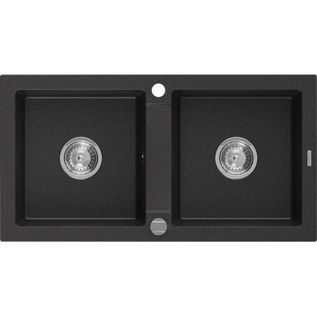 Mexen Mario zlewozmywak granitowy 2-komorowy 820 x 436 mm, czarny/srebrny metalik, syfon chrom - 6504822000-73
