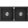 Mexen Mario zlewozmywak granitowy 2-komorowy 820 x 436 mm, czarny/srebrny metalik, syfon chrom - 6504822000-73