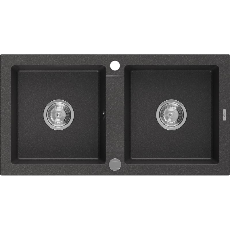 Mexen Mario zlewozmywak granitowy 2-komorowy 820 x 436 mm, czarny nakrapiany, syfon chrom - 6504822000-76