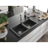 Mexen Mario zlewozmywak granitowy 2-komorowy 820 x 436 mm, czarny nakrapiany, syfon chrom - 6504822000-76