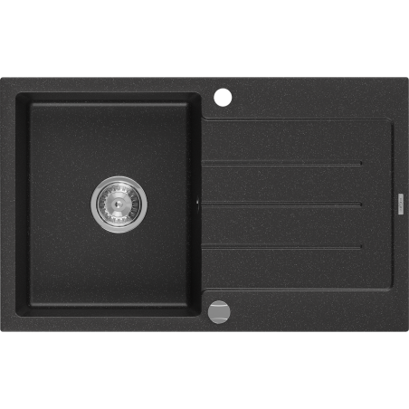 Mexen Bruno zlewozmywak granitowy 1-komorowy z ociekaczem 795 x 495 mm, czarny/srebrny metalik, syfon chrom- 6513791010-73