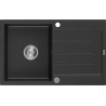 Mexen Bruno zlewozmywak granitowy 1-komorowy z ociekaczem 795 x 495 mm, czarny/srebrny metalik, syfon chrom- 6513791010-73