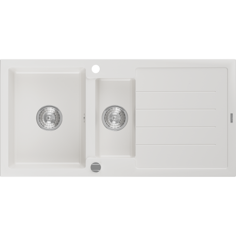 Mexen Andres zlewozmywak granitowy 1,5-komorowy z ociekaczem 1000 x 500 mm, biały, syfon chrom - 6515101510-20