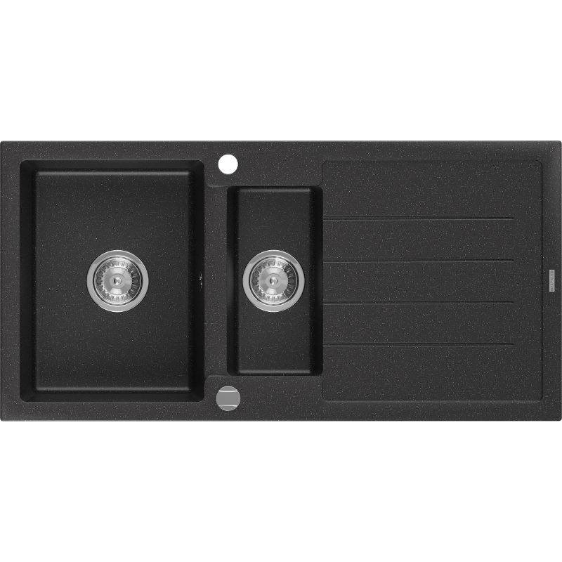 Mexen Andres zlewozmywak granitowy 1,5-komorowy z ociekaczem 1000 x 500 mm, czarny/srebrny metalik, syfon chrom - 6515101510-73
