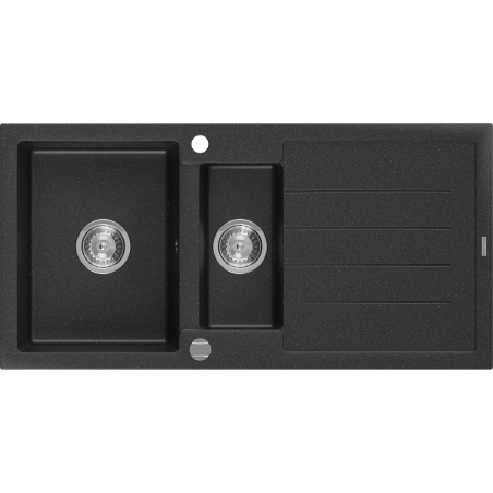 Mexen Andres zlewozmywak granitowy 1,5-komorowy z ociekaczem 1000 x 500 mm, czarny/srebrny metalik, syfon chrom - 6515101510-73