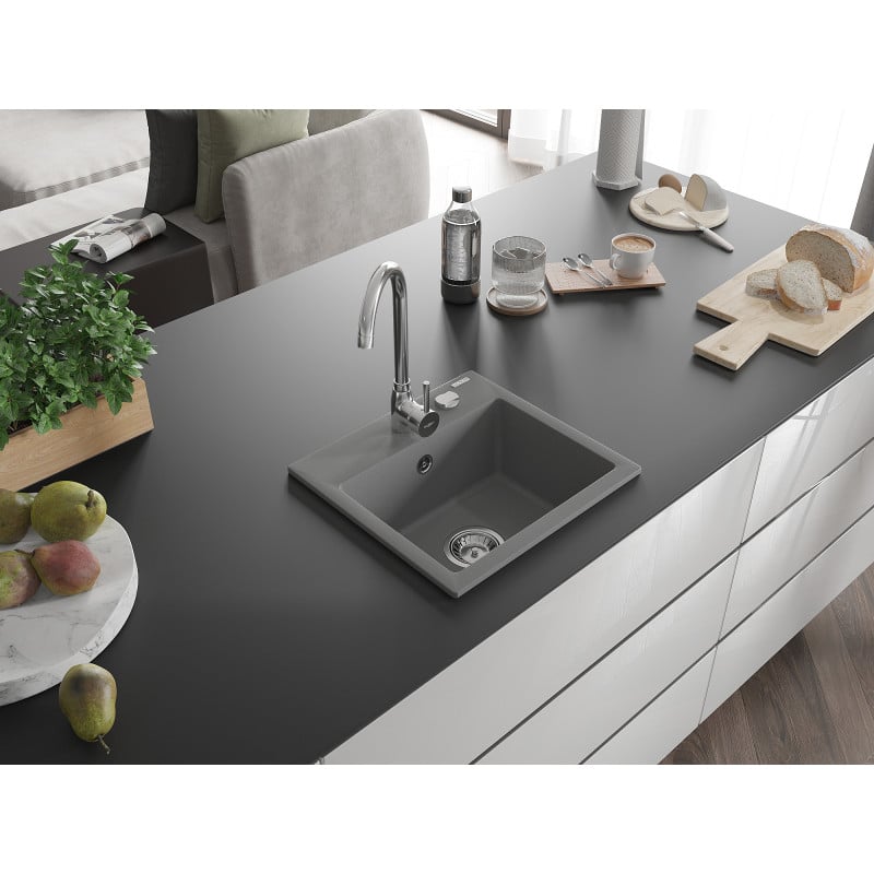 Mexen Milo zlewozmywak granitowy 1-komorowy 435 x 410 mm, szary, syfon chrom - 6505441000-71