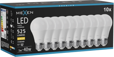 Mexen Nova 10x żarówka LED E27, A60, 5W, Ciepła - 3000K, 525 lm - L100-E27-0530-01x10