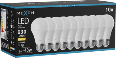 Mexen Nova 10x żarówka LED E27, A60, 6W, Ciepła - 3000K, 630 lm - L100-E27-0630-01x10