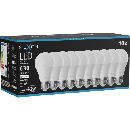 Mexen Nova 10x żarówka LED E27, A60, 6W, Neutralna  - 4000K, 630 lm - L100-E27-0640-01x10