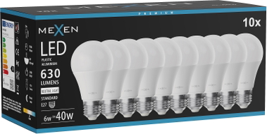 Mexen Nova 10x żarówka LED E27, A60, 6W, Neutralna  - 4000K, 630 lm - L100-E27-0640-01x10