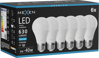Mexen Nova 10x żarówka LED E27, A60, 6W, Zimna - 6500K, 630 lm - L100-E27-0665-01x10