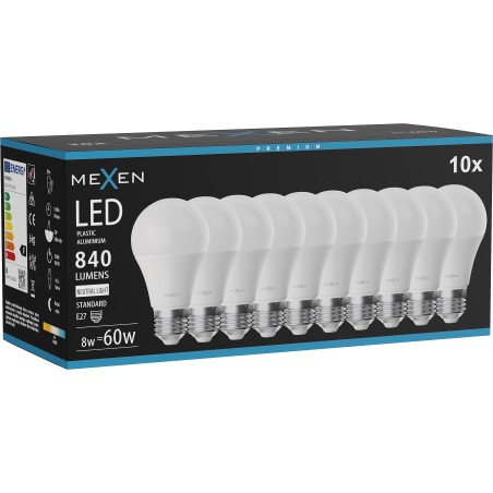 Mexen Nova 10x żarówka LED E27, A60, 8W, Neutralna - 4000K, 840 lm - L100-E27-0840-01x10