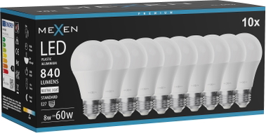 Mexen Nova 10x żarówka LED E27, A60, 8W, Neutralna - 4000K, 840 lm - L100-E27-0840-01x10