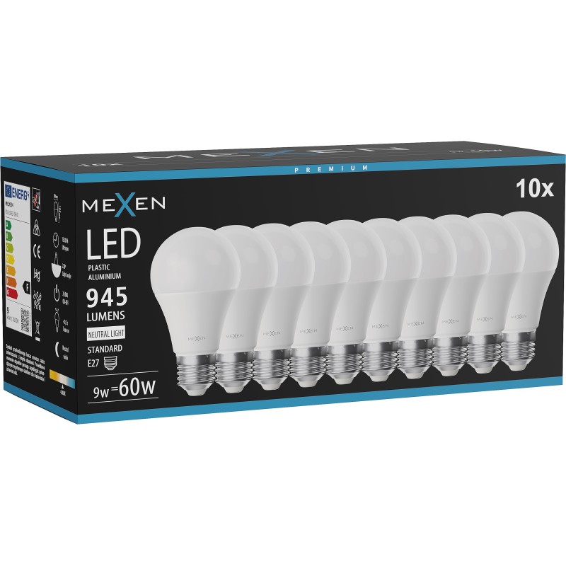 Mexen Nova 10x żarówka LED E27, A60, 9W, Neutralna - 4000K, 945 lm - L100-E27-0940-01x10