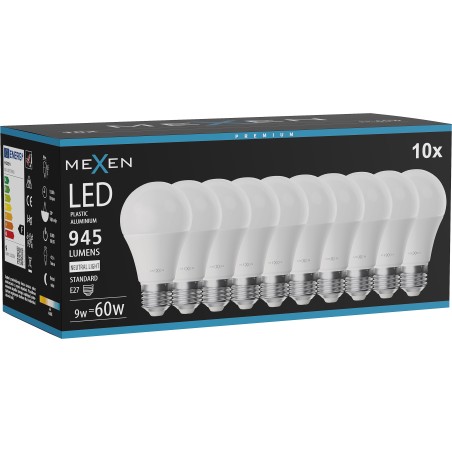 Mexen Nova 10x żarówka LED E27, A60, 9W, Neutralna - 4000K, 945 lm - L100-E27-0940-01x10