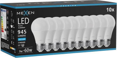 Mexen Nova 10x żarówka LED E27, A60, 9W, Zimna - 6500K, 945 lm - L100-E27-0965-01x10