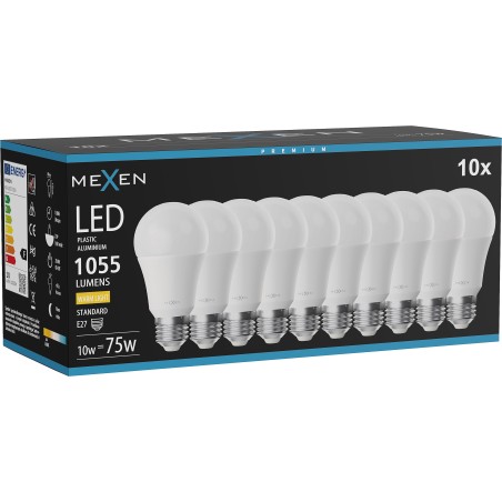 Mexen Nova 10x żarówka LED E27, A60, 10W, Ciepła - 3000K, 1055 lm - L100-E27-1030-01x10