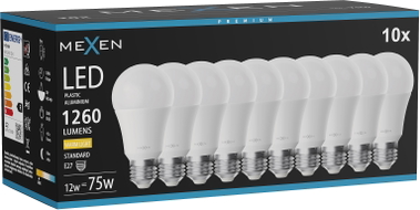 Mexen Nova 10x żarówka LED E27, A60, 12W, Ciepła - 3000K, 1260 lm - L100-E27-1230-01x10