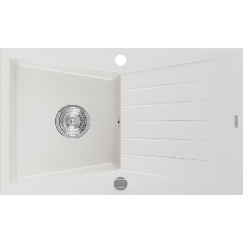 Mexen Cesar zlewozmywak granitowy 1-komorowy z ociekaczem 775 x 470 mm, biały, syfon chrom - 6514771010-20