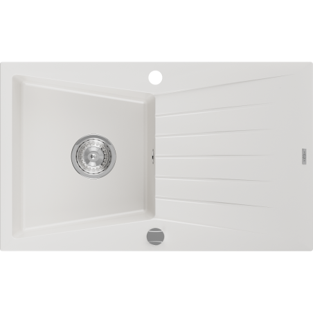 Mexen Cesar zlewozmywak granitowy 1-komorowy z ociekaczem 775 x 470 mm, biały, syfon chrom - 6514771010-20