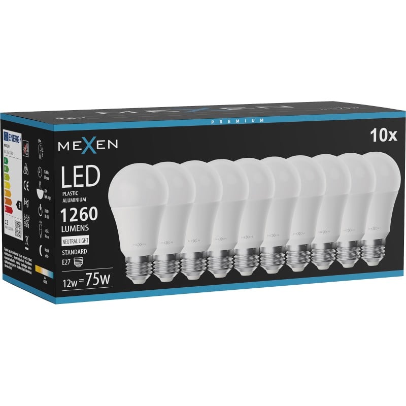 Mexen Nova 10x żarówka LED E27, A60, 12W, Neutralna - 4000K, 1260 lm - L100-E27-1240-01x10