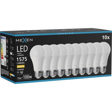 Mexen Nova 10x żarówka LED E27, A60, 15W, Ciepła - 3000K, 1575 lm - L100-E27-1530-01x10
