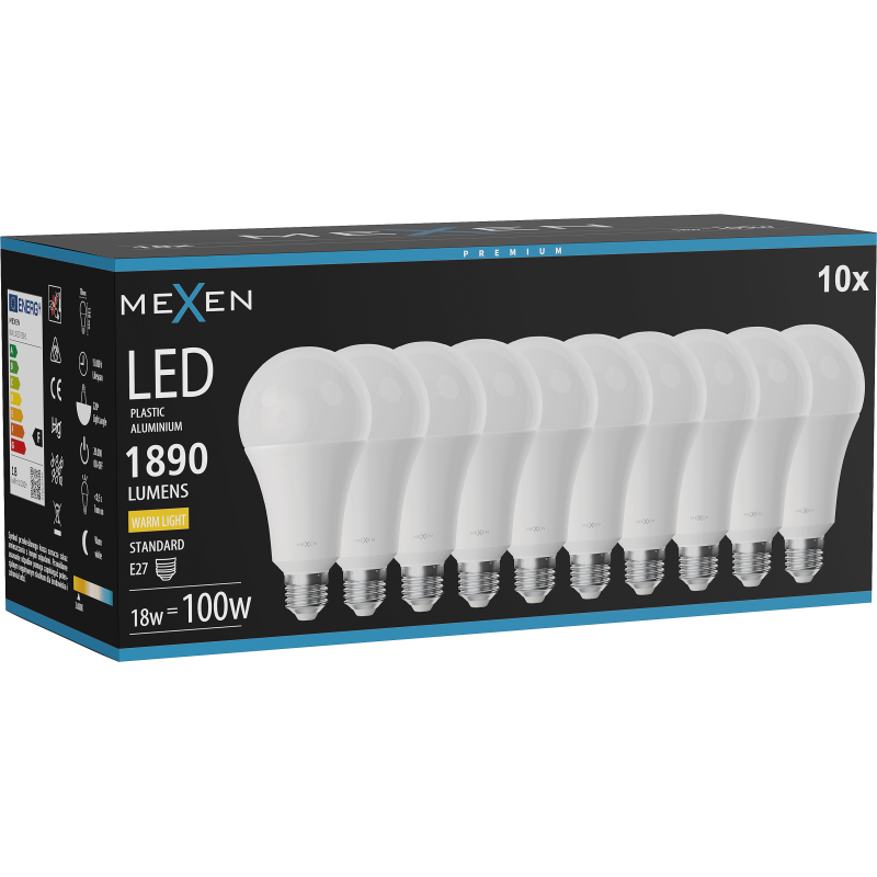 Mexen Nova 10x żarówka LED E27, A70, 18W, Ciepła - 3000K, 1890 lm - L100-E27-1830-01x10