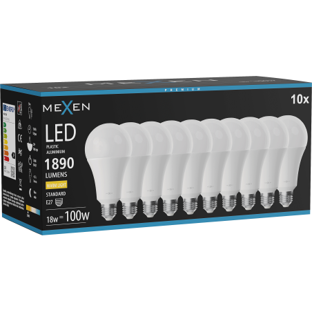 Mexen Nova 10x żarówka LED E27, A70, 18W, Ciepła - 3000K, 1890 lm - L100-E27-1830-01x10