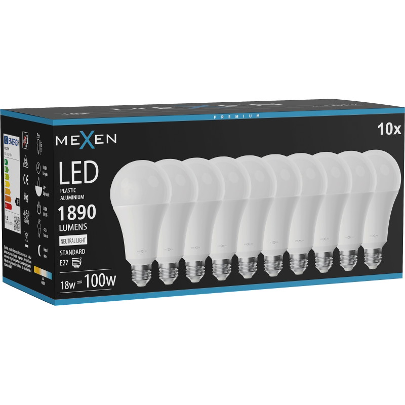 Mexen Nova 10x żarówka LED E27, A70, 18W, Neutralna - 4000K, 1890 lm - L100-E27-1840-01x10