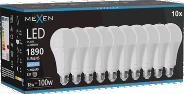 Mexen Nova 10x żarówka LED E27, A70, 18W, Zimna - 6500K, 1890 lm - L100-E27-1865-01x10