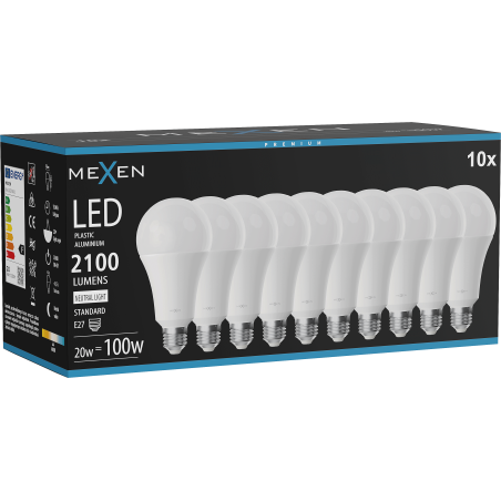 Mexen Nova 10x żarówka LED E27, A70, 20W, Neutralna - 4000K, 2100 lm - L100-E27-2040-01x10