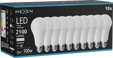 Mexen Nova 10x żarówka LED E27, A70, 20W, Neutralna - 4000K, 2100 lm - L100-E27-2040-01x10