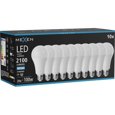 Mexen Nova 10x żarówka LED E27, A70, 20W, Zimna - 6500K, 2100 lm - L100-E27-2065-01x10