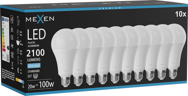 Mexen Nova 10x żarówka LED E27, A70, 20W, Zimna - 6500K, 2100 lm - L100-E27-2065-01x10