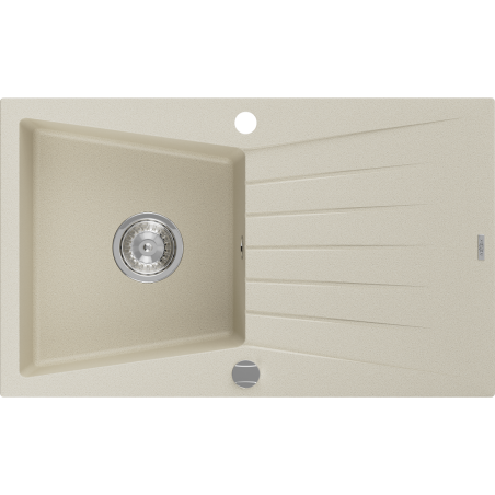 Mexen Cesar zlewozmywak granitowy 1-komorowy z ociekaczem 775 x 470 mm, beżowy, syfon chrom - 6514771010-69