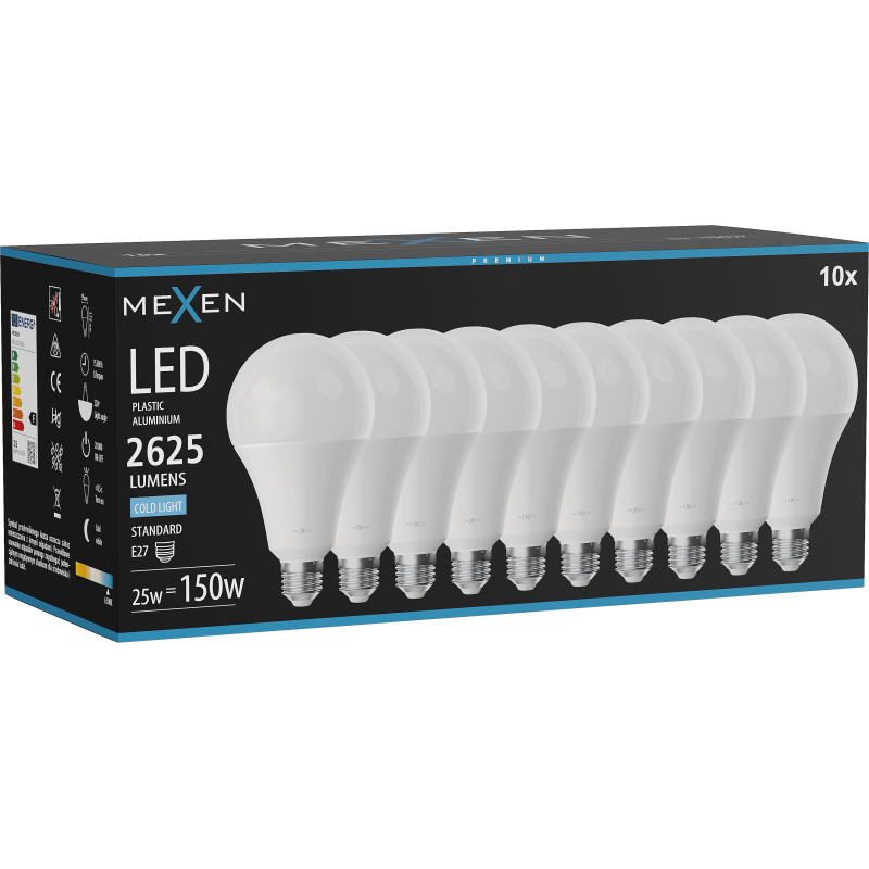 Mexen Nova 10x żarówka LED E27, A95, 25W, Zimna - 6500K, 2625 lm - L100-E27-2565-01x10