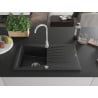 Mexen Cesar zlewozmywak granitowy 1-komorowy z ociekaczem 775 x 470 mm, czarny/srebrny metalik, syfon chrom - 6514771010-73