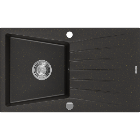 Mexen Cesar zlewozmywak granitowy 1-komorowy z ociekaczem 775 x 470 mm, czarny/złoty metalik, syfon chrom - 6514771010-75