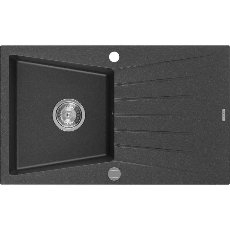 Mexen Cesar zlewozmywak granitowy 1-komorowy z ociekaczem 775 x 470 mm, czarny nakrapiany, syfon chrom - 6514771010-76